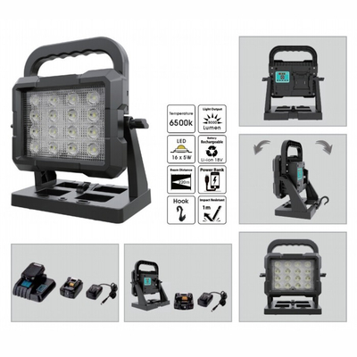 スタイポッド 搭載 80W 再充電可能 高照明 LED ワークライト 18V 電動工具 バッテリー